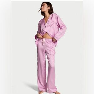 NWT Victoria’s Secret Satin Pajama Set Bikini Pink Heart Jacquard SZ SMALL